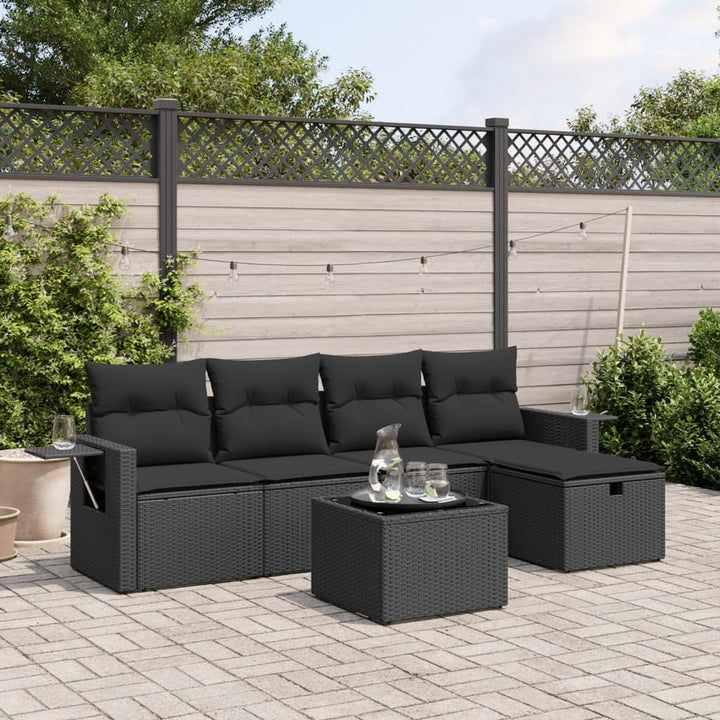 Set Mobilier De Grădină Cu Perne, 5 Piese, Negru, Poliratan