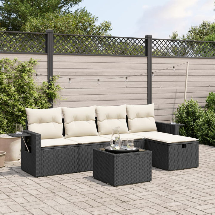 Set Mobilier De Grădină Cu Perne, 5 Piese, Negru, Poliratan
