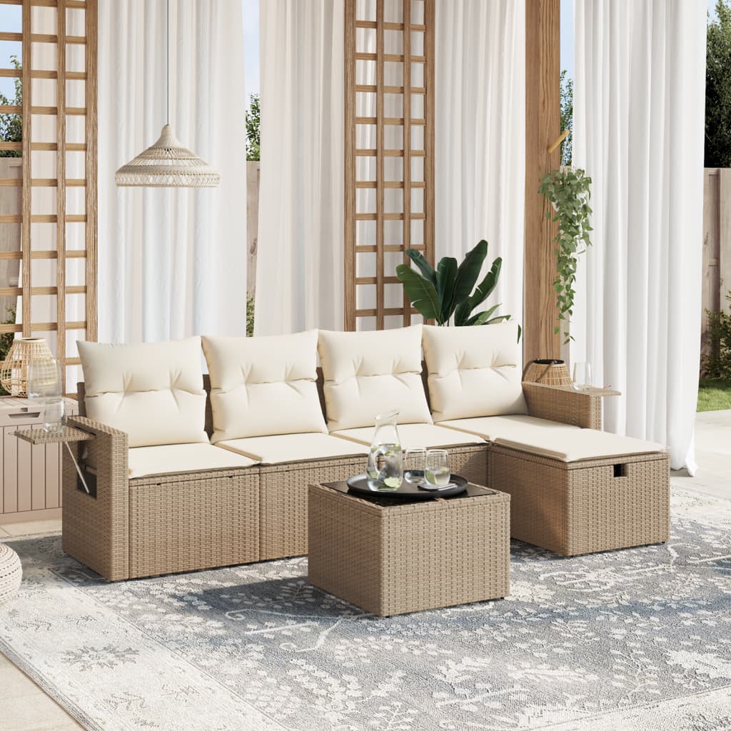 Set Mobilier De Grădină Cu Perne, 5 Piese, Negru, Poliratan