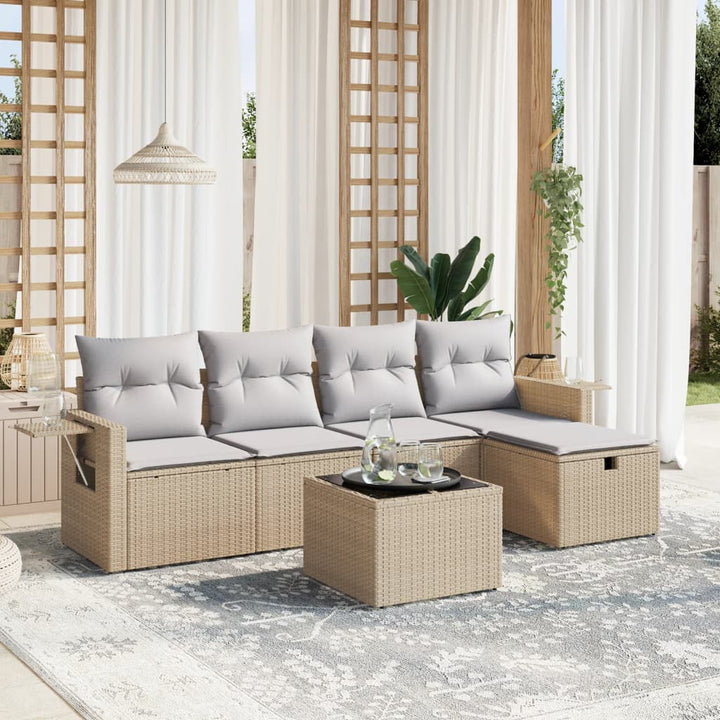 Set Mobilier De Grădină Cu Perne, 5 Piese, Negru, Poliratan