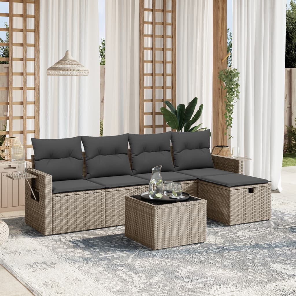 Set Mobilier De Grădină Cu Perne, 5 Piese, Negru, Poliratan