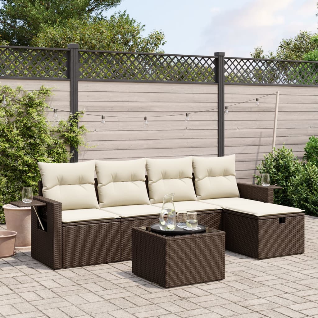 Set Mobilier De Grădină Cu Perne, 5 Piese, Negru, Poliratan