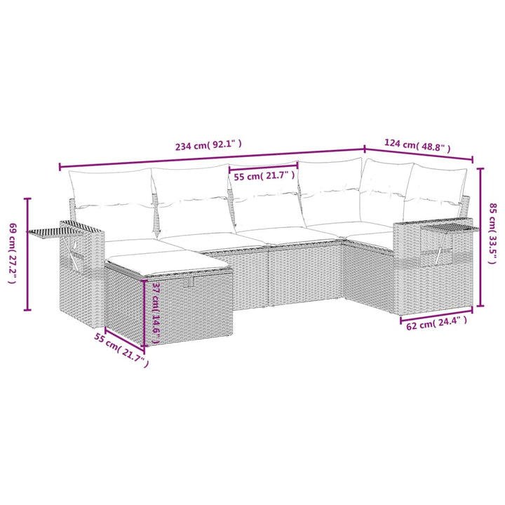 Set Mobilier De Grădină Cu Perne, 6 Piese, , Poliratan