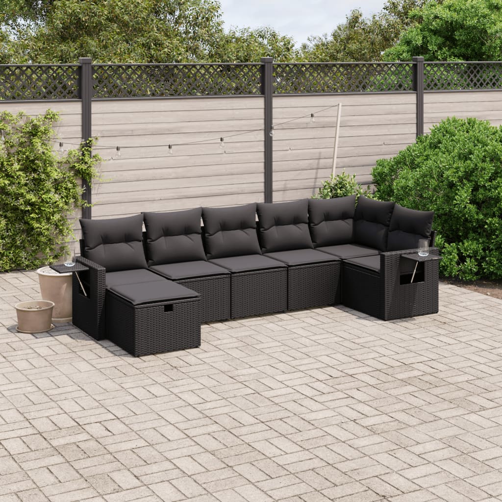Set Canapele De Grădină, 7 Piese, Cu Perne, Bej, Poliratan