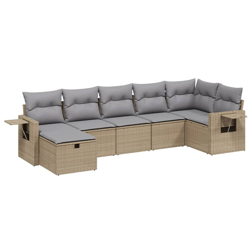 Set Canapele De Grădină, 7 Piese, Cu Perne, Bej, Poliratan