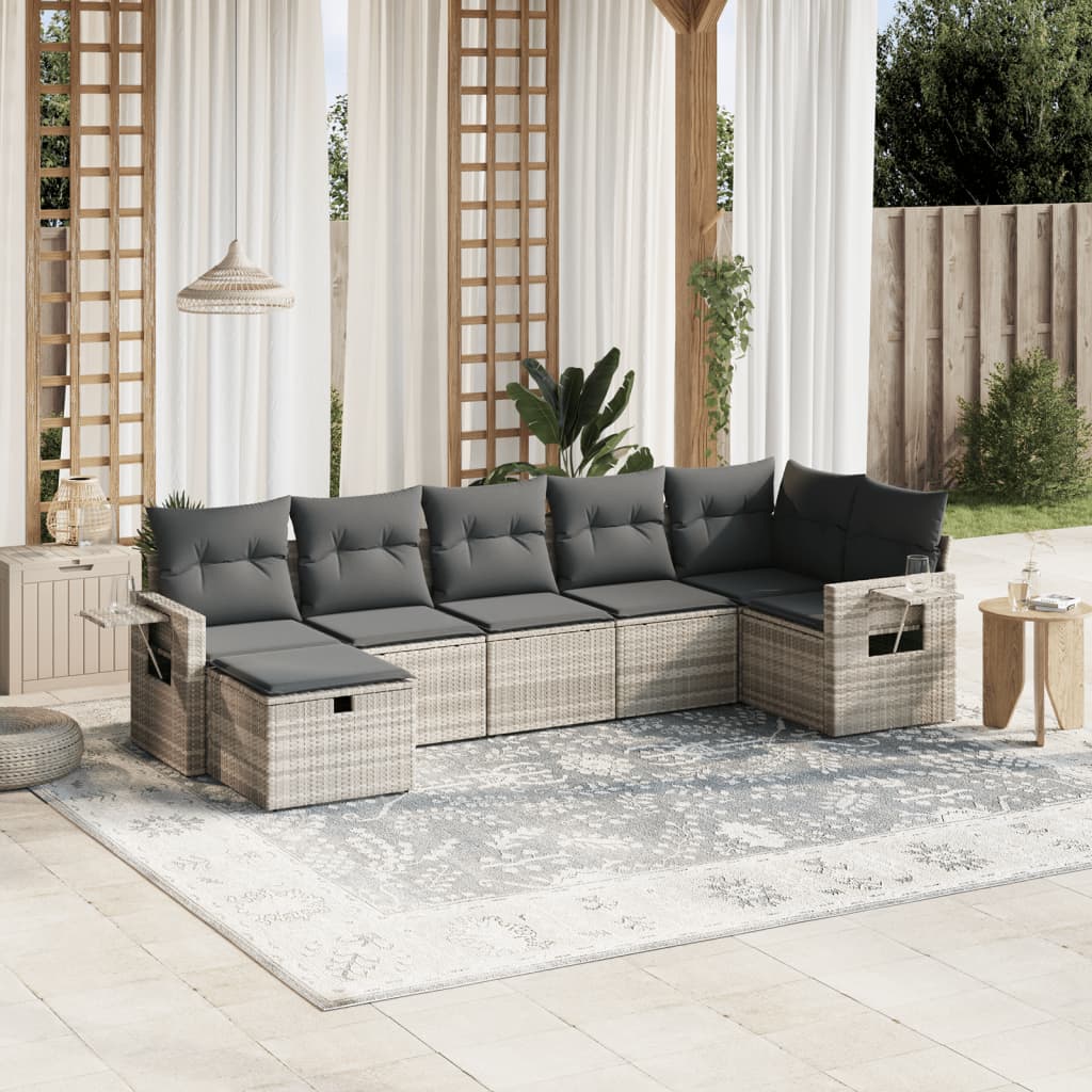 Set Canapele De Grădină, 7 Piese, Cu Perne, Bej, Poliratan