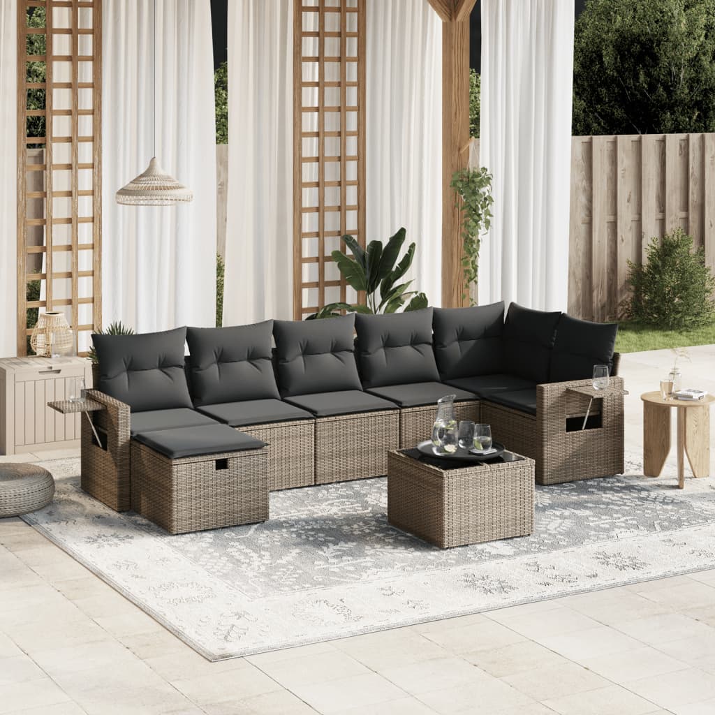 Set Canapele De Grădină, 7 Piese, Cu Perne, Bej, Poliratan