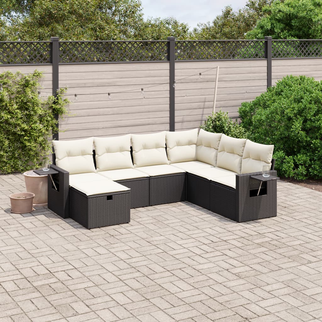 Set Canapele De Grădină, 7 Piese, Cu Perne, , Poliratan