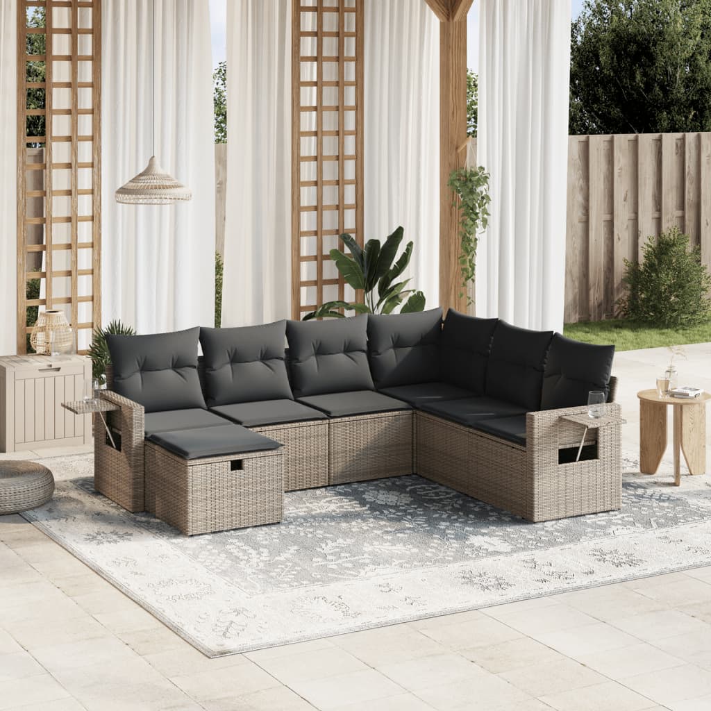 Set Canapele De Grădină, 7 Piese, Cu Perne, , Poliratan