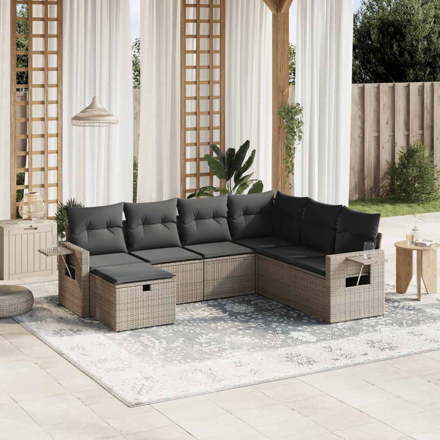 Set Canapele De Grădină, 7 Piese, Cu Perne, , Poliratan