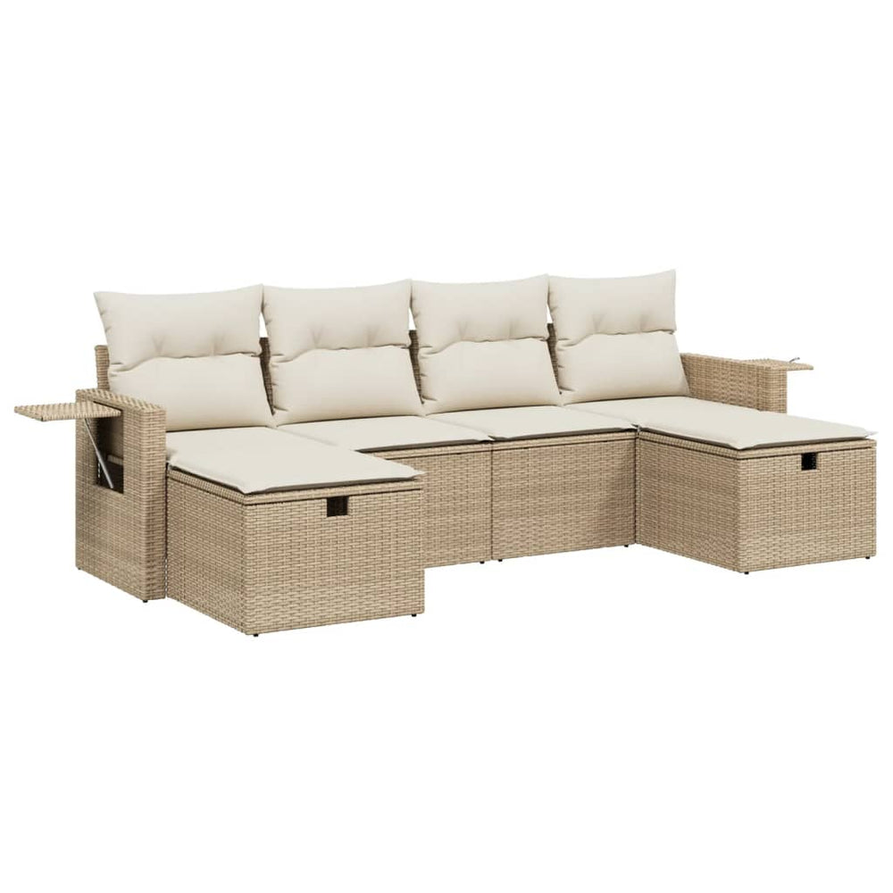 Set Canapele De Grădină Cu Perne, 6 Piese, Bej, Poliratan