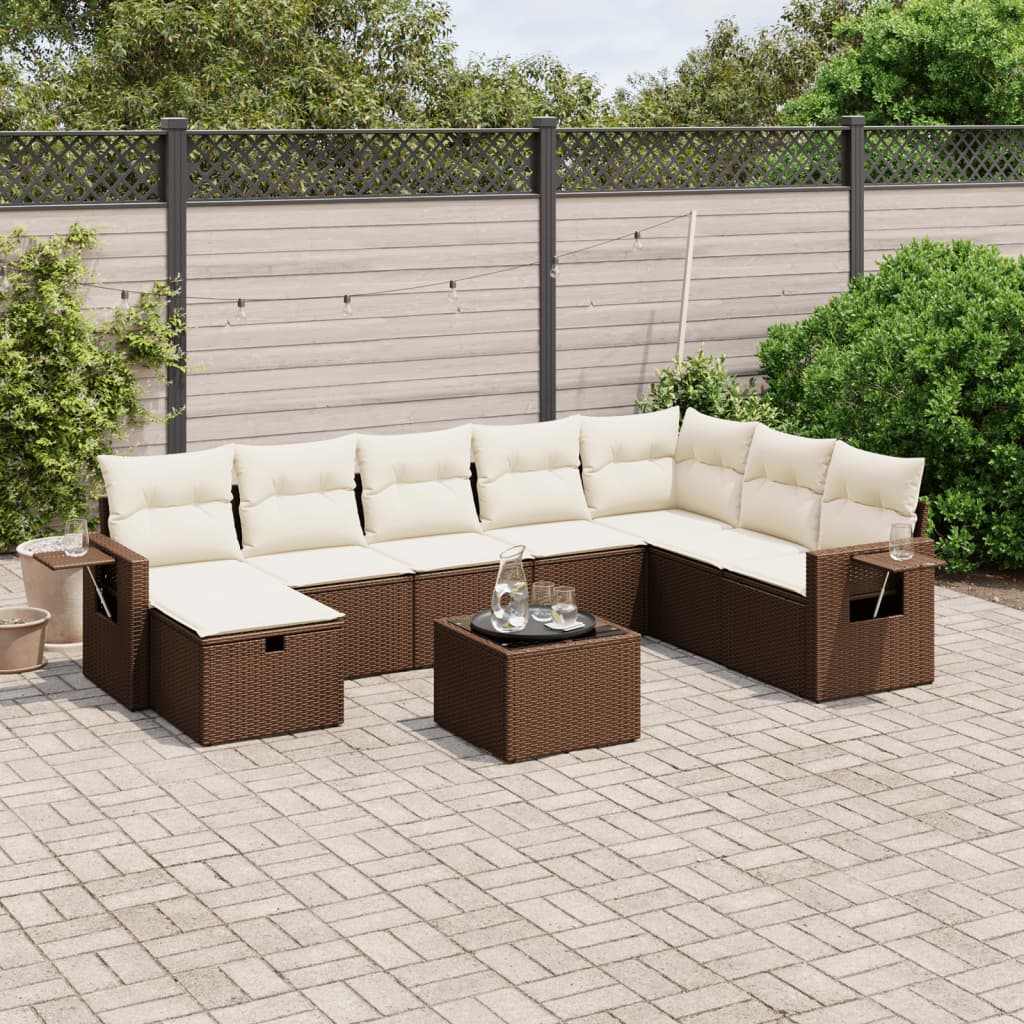 Set Canapele De Grădină, 8 Piese, Cu Perne, Bej, Poliratan