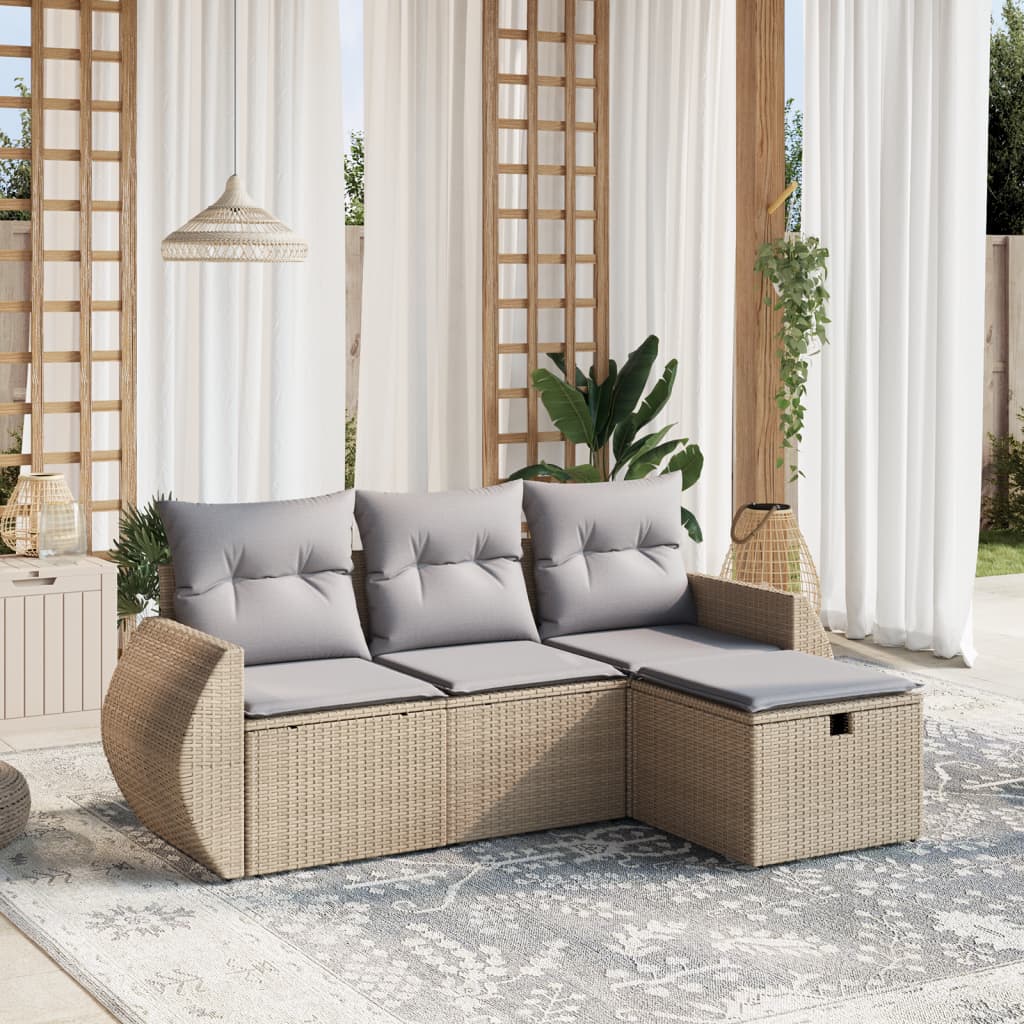 Set Mobilier De Grădină Cu Perne, 4 Piese, , Poliratan