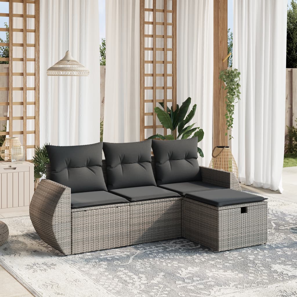Set Mobilier De Grădină Cu Perne, 4 Piese, , Poliratan