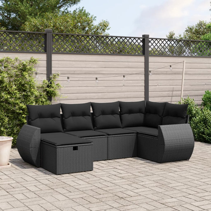 Set Mobilier De Grădină Cu Perne, 6 Piese, Negru, Poliratan