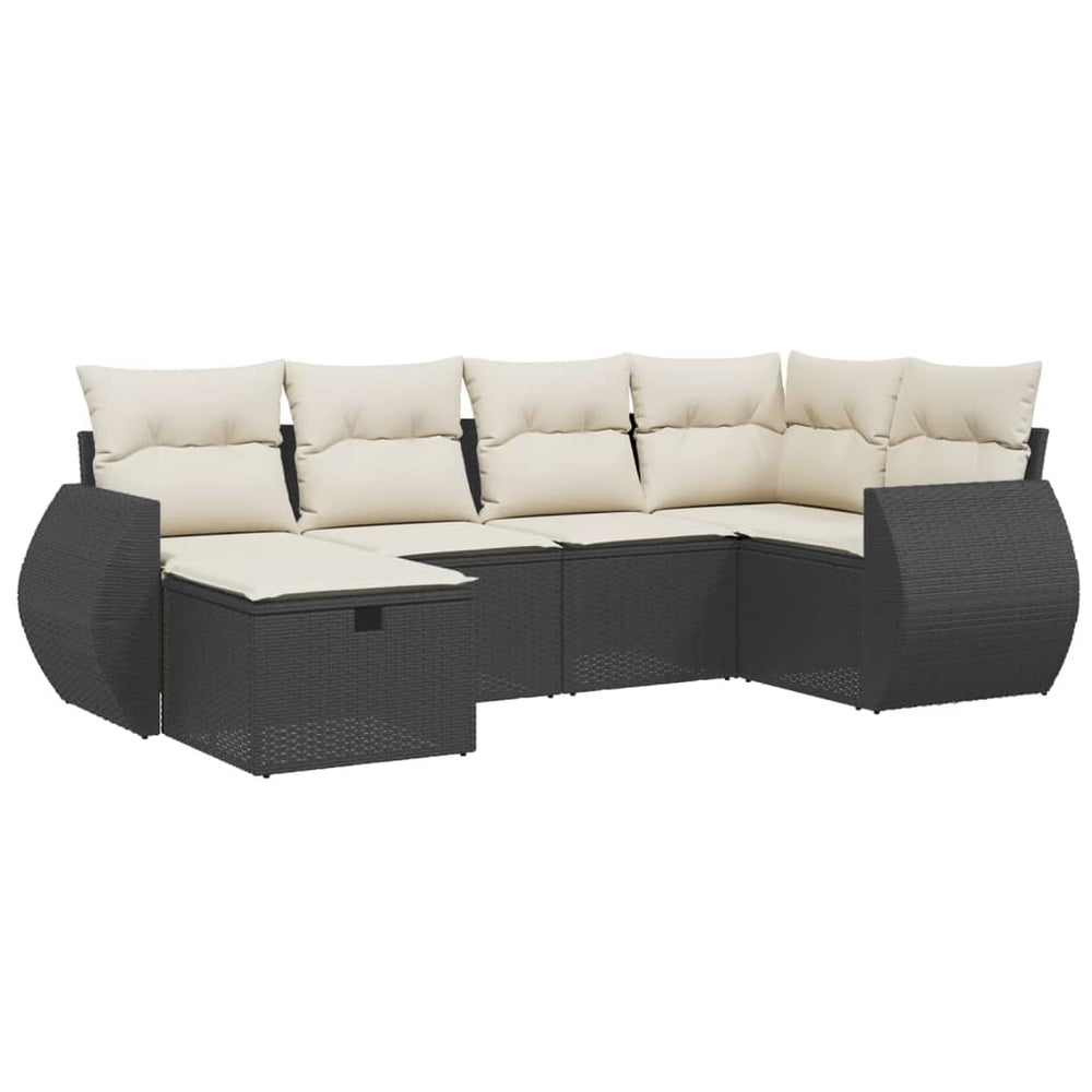 Set Mobilier De Grădină Cu Perne, 6 Piese, Negru, Poliratan