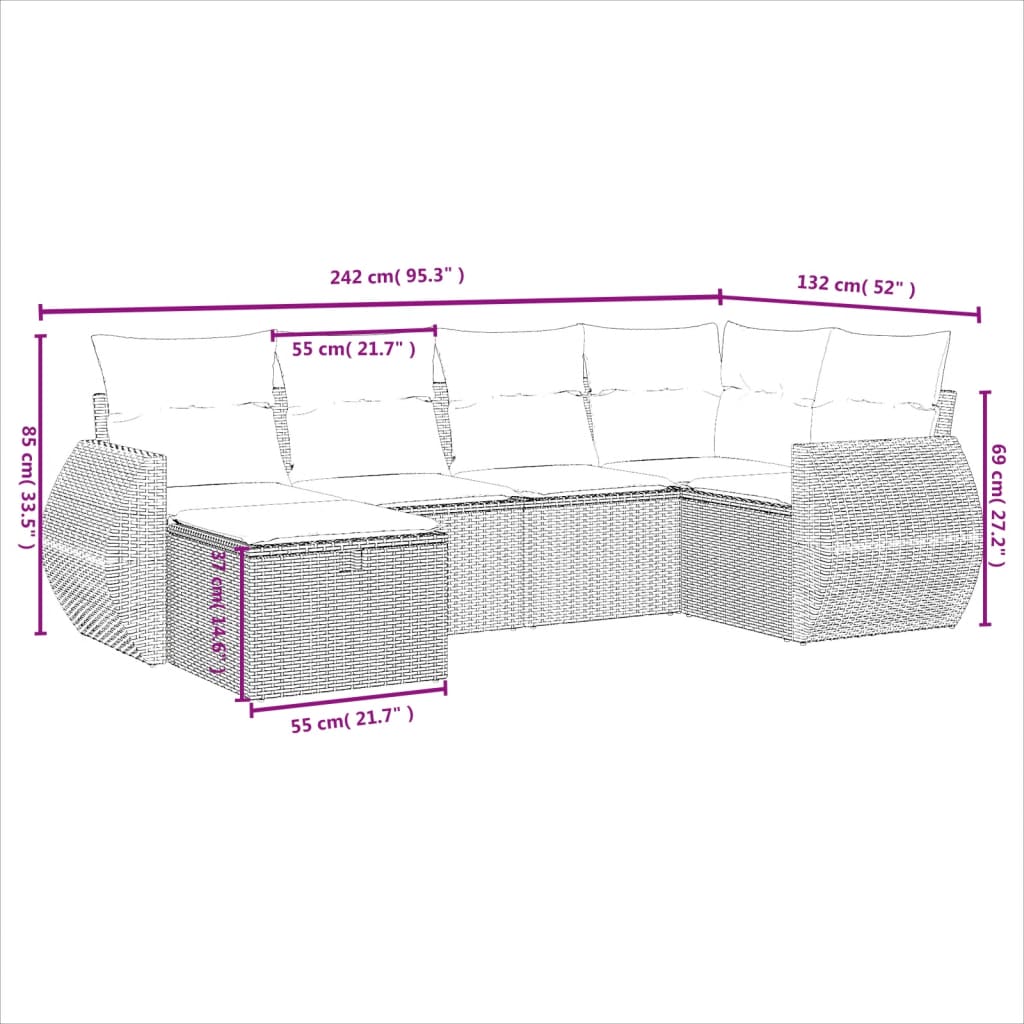Set Mobilier De Grădină Cu Perne, 6 Piese, Negru, Poliratan