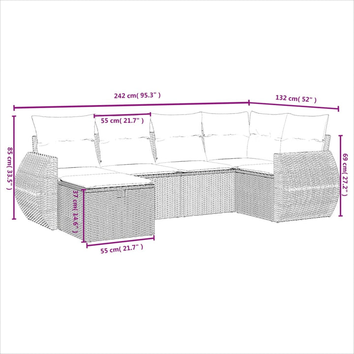 Set Mobilier De Grădină Cu Perne, 6 Piese, Negru, Poliratan