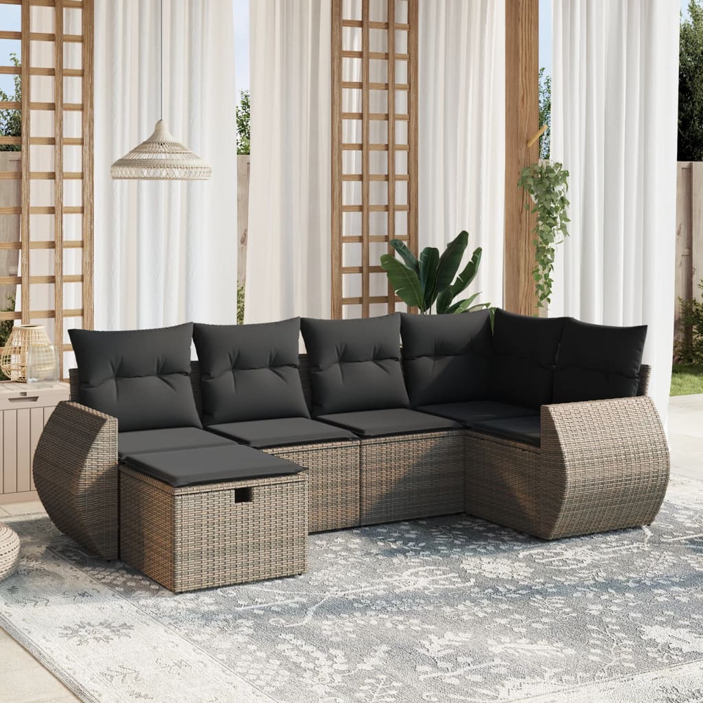 Set Mobilier De Grădină Cu Perne, 6 Piese, Negru, Poliratan