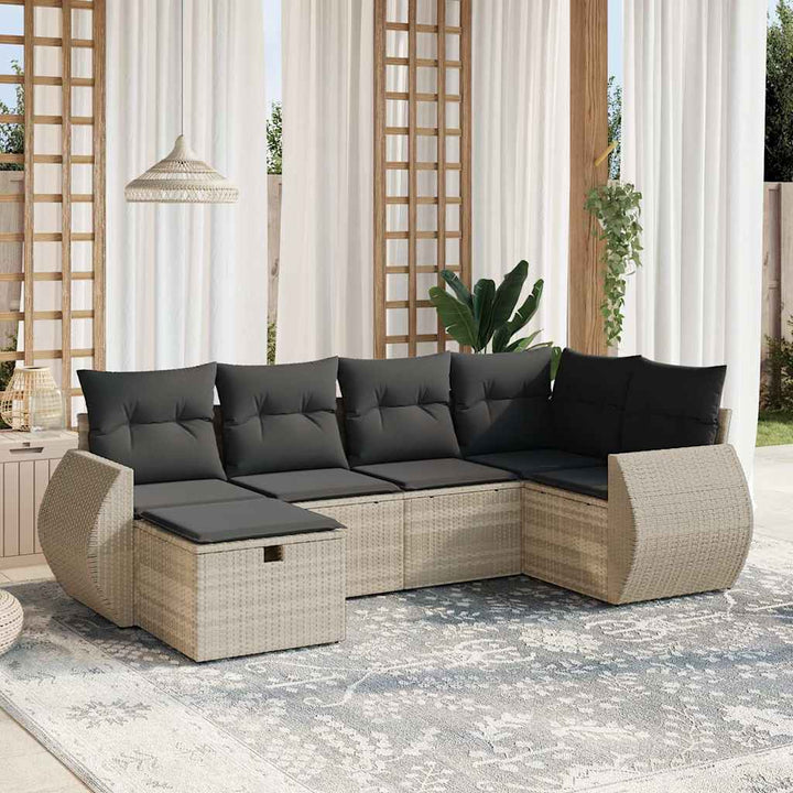 Set Mobilier De Grădină Cu Perne, 6 Piese, Negru, Poliratan