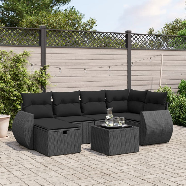 Set Mobilier De Grădină Cu Perne, 6 Piese, Negru, Poliratan