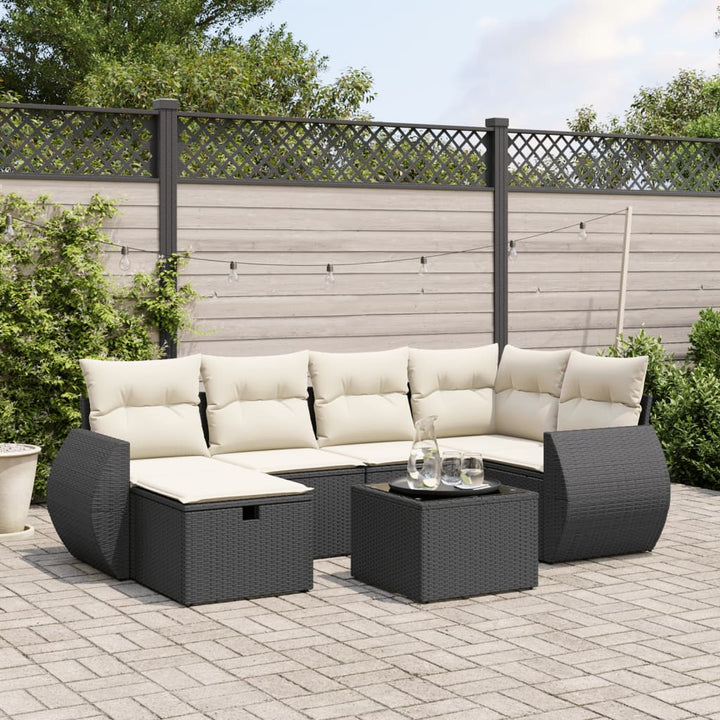 Set Mobilier De Grădină Cu Perne, 6 Piese, Negru, Poliratan