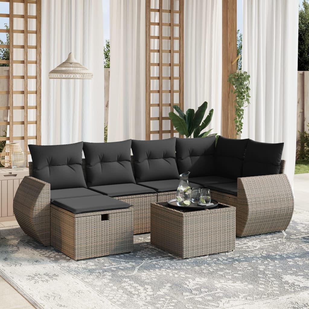 Set Mobilier De Grădină Cu Perne, 6 Piese, Negru, Poliratan