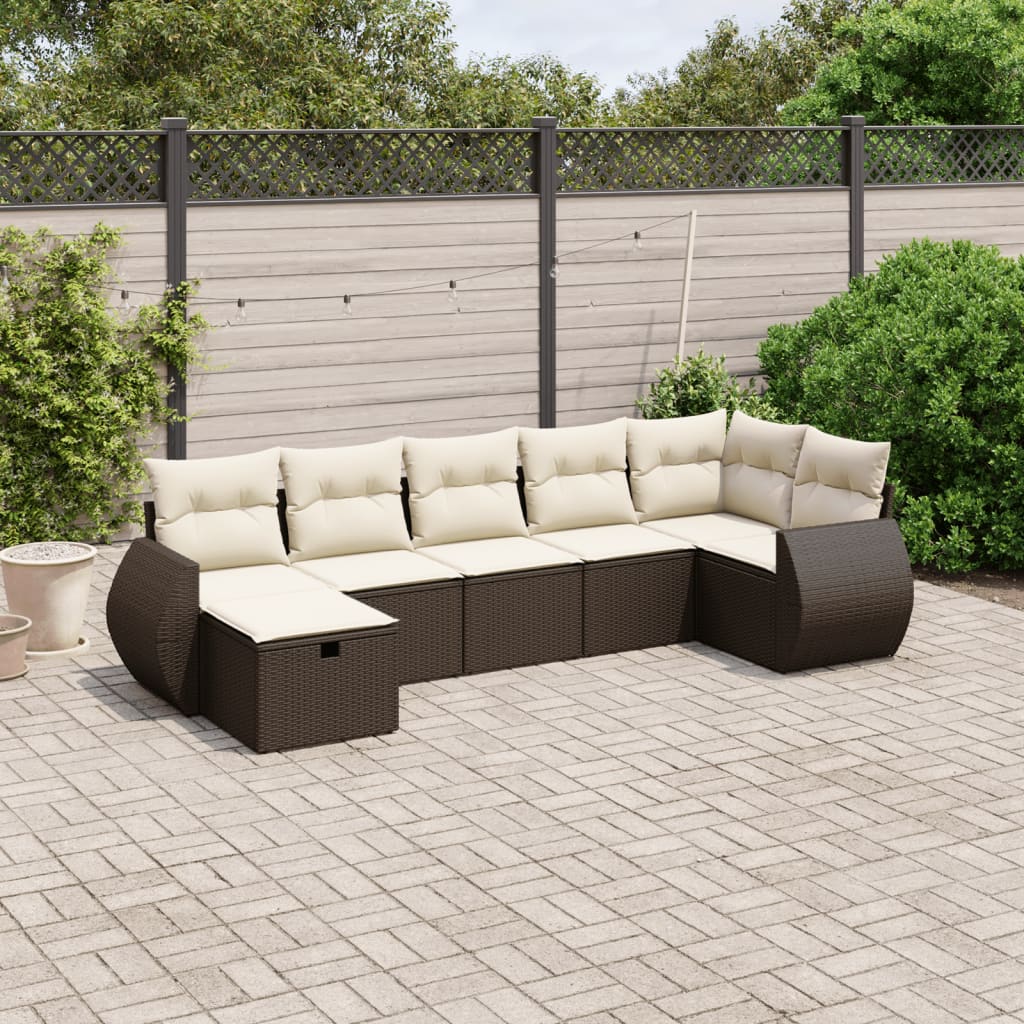 Set Canapele De Grădină Cu Perne, 7 Piese, , Poliratan