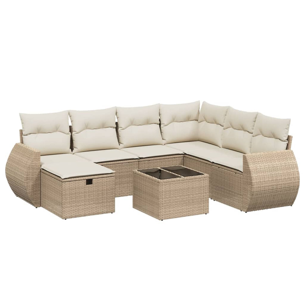 Set Canapele De Grădină, 8 Piese, Cu Perne, Bej, Poliratan