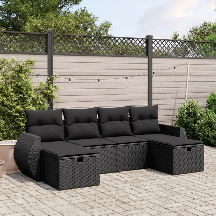 Set Canapele De Grădină Cu Perne, 6 Piese, Maro, Poliratan