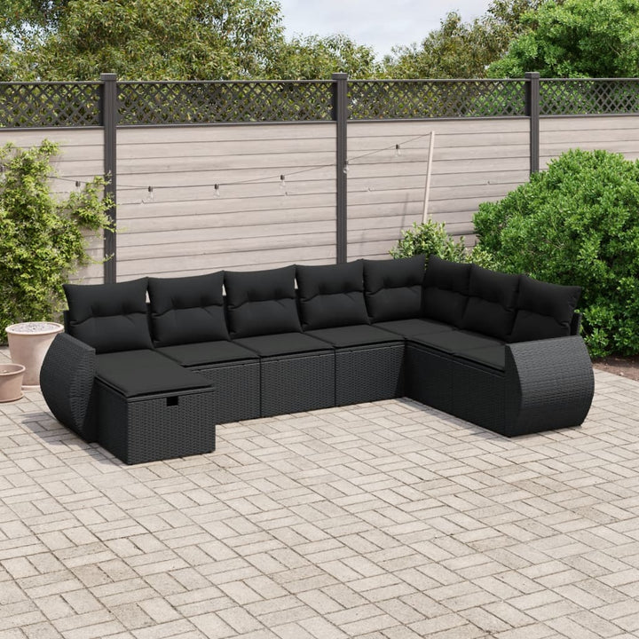 Set Mobilier De Grădină Cu Perne, 9 Piese, Negru, Poliratan