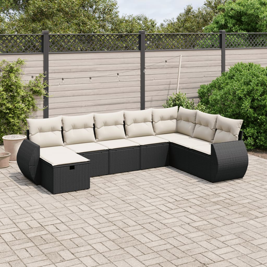 Set Mobilier De Grădină Cu Perne, 9 Piese, Negru, Poliratan