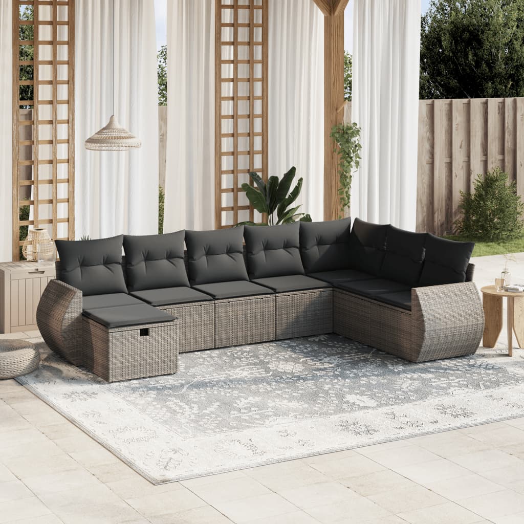 Set Mobilier De Grădină Cu Perne, 9 Piese, Negru, Poliratan