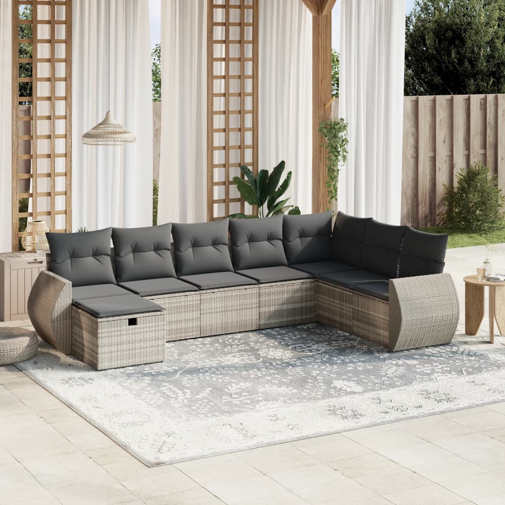 Set Mobilier De Grădină Cu Perne, 9 Piese, Negru, Poliratan
