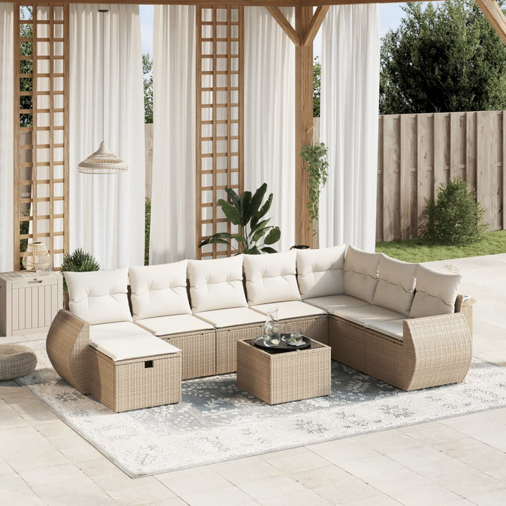 Set Mobilier De Grădină Cu Perne, 9 Piese, Negru, Poliratan