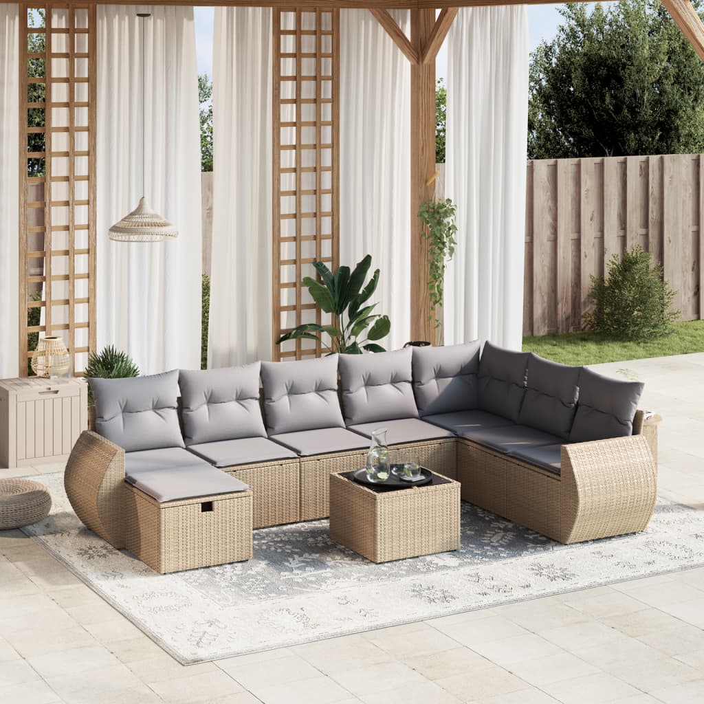 Set Mobilier De Grădină Cu Perne, 9 Piese, Negru, Poliratan
