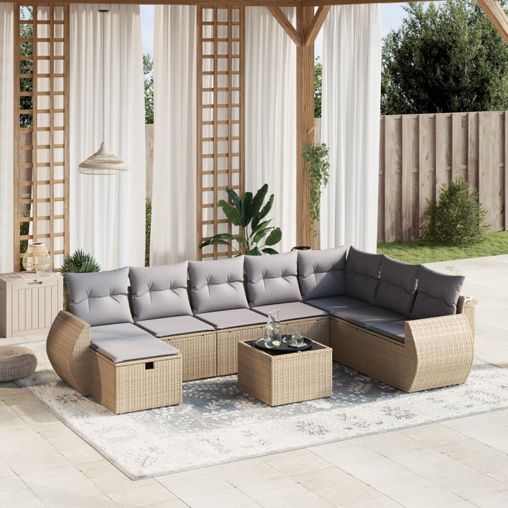 Set Mobilier De Grădină Cu Perne, 9 Piese, Negru, Poliratan