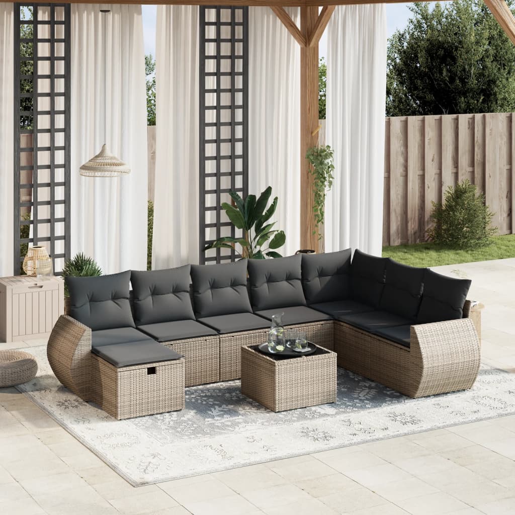 Set Mobilier De Grădină Cu Perne, 9 Piese, Negru, Poliratan