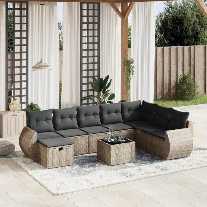 Set Mobilier De Grădină Cu Perne, 9 Piese, Negru, Poliratan