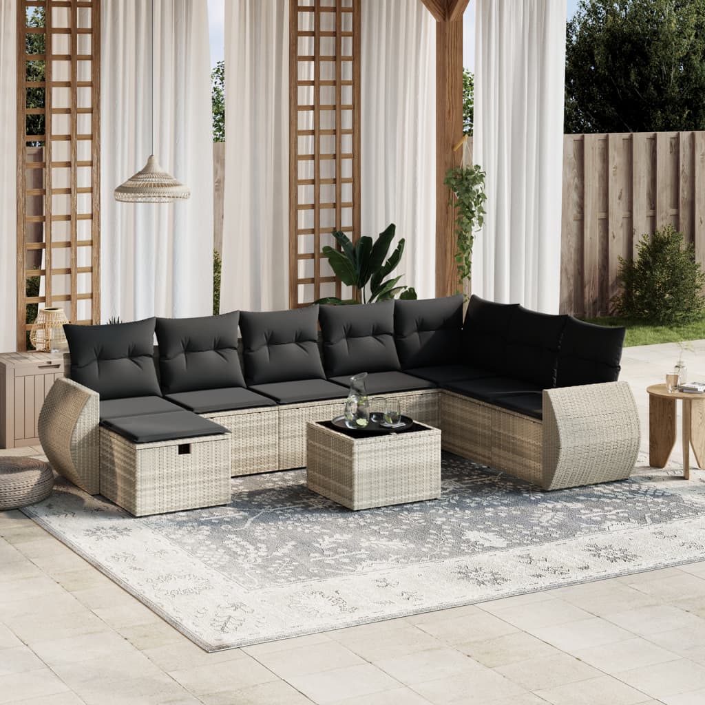 Set Mobilier De Grădină Cu Perne, 9 Piese, Negru, Poliratan