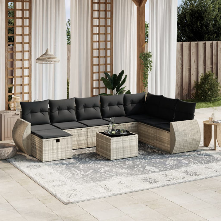 Set Mobilier De Grădină Cu Perne, 9 Piese, Negru, Poliratan