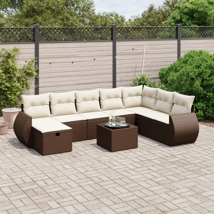 Set Mobilier De Grădină Cu Perne, 9 Piese, Negru, Poliratan