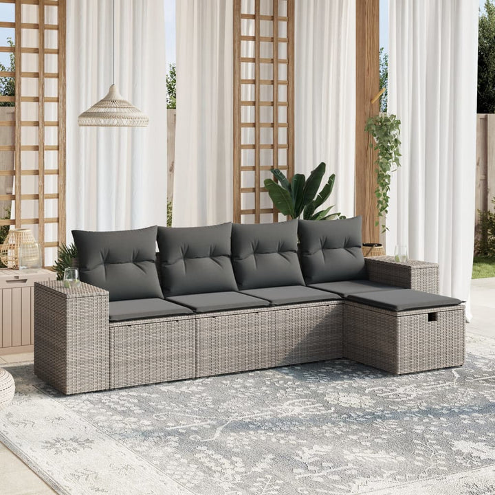 Set Canapele De Grădină Cu Perne, 5 Piese, Maro, Poliratan