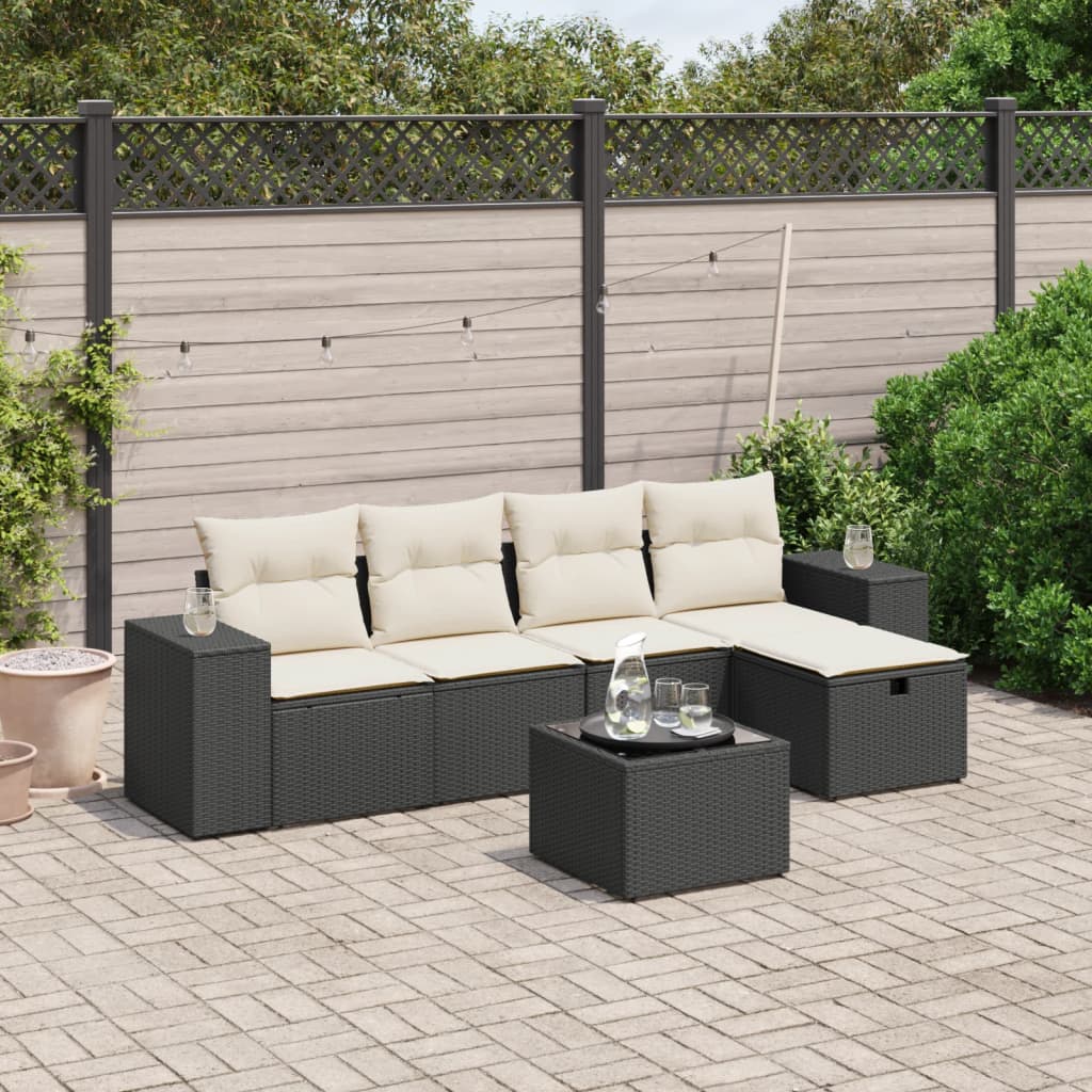 Set Canapele De Grădină Cu Perne, 5 Piese, Maro, Poliratan