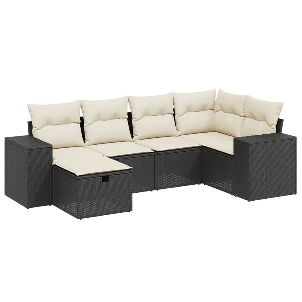 Set Mobilier De Grădină Cu Perne, 6 Piese, Negru, Poliratan