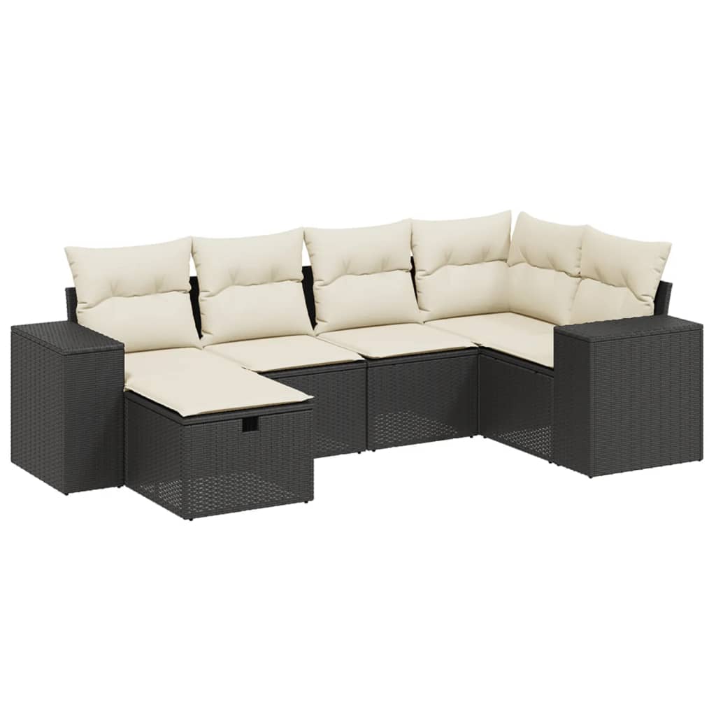 Set Mobilier De Grădină Cu Perne, 6 Piese, Negru, Poliratan