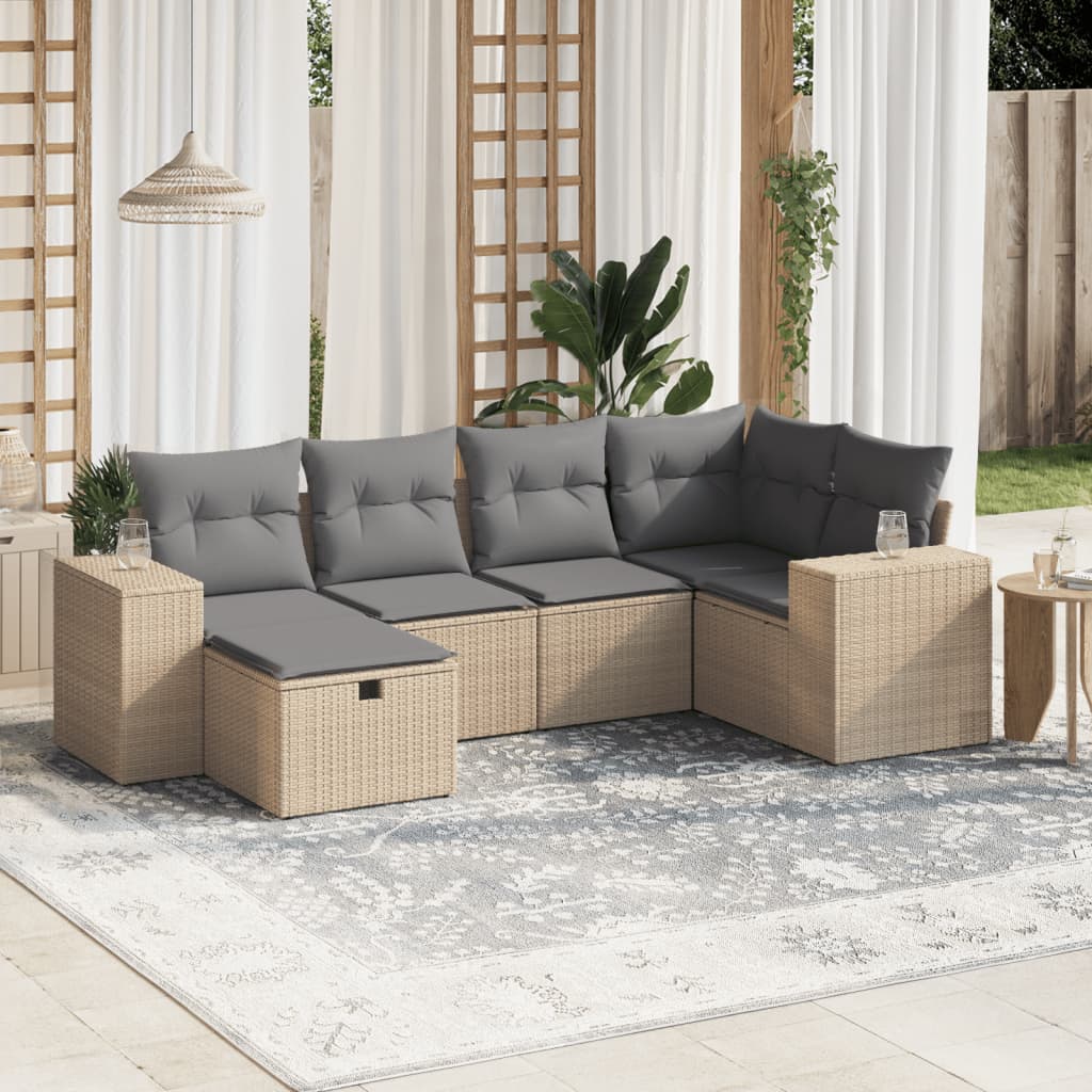 Set Mobilier De Grădină Cu Perne, 6 Piese, Negru, Poliratan