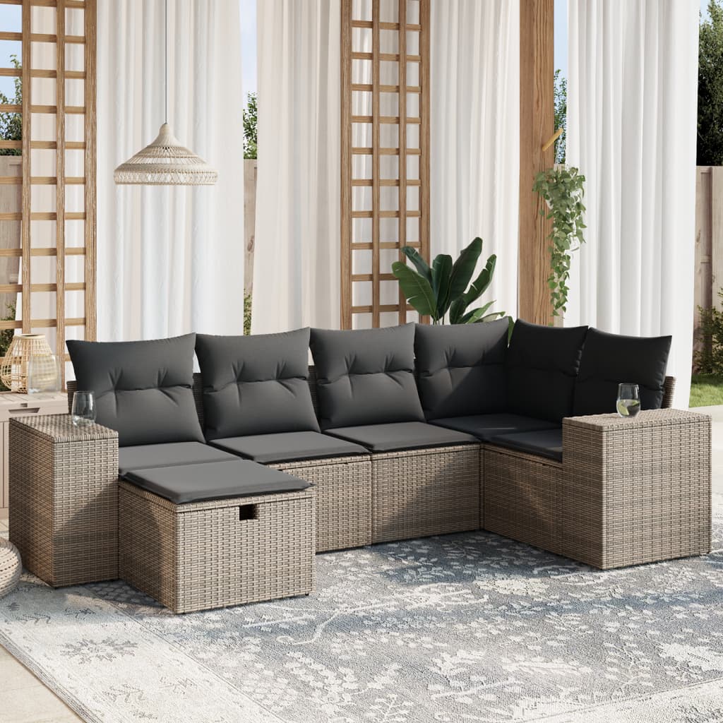 Set Mobilier De Grădină Cu Perne, 6 Piese, Negru, Poliratan