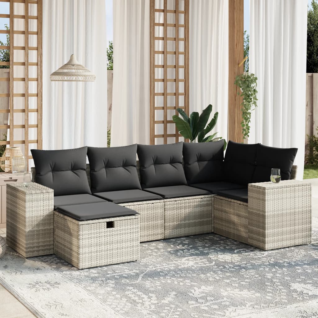 Set Mobilier De Grădină Cu Perne, 6 Piese, Negru, Poliratan