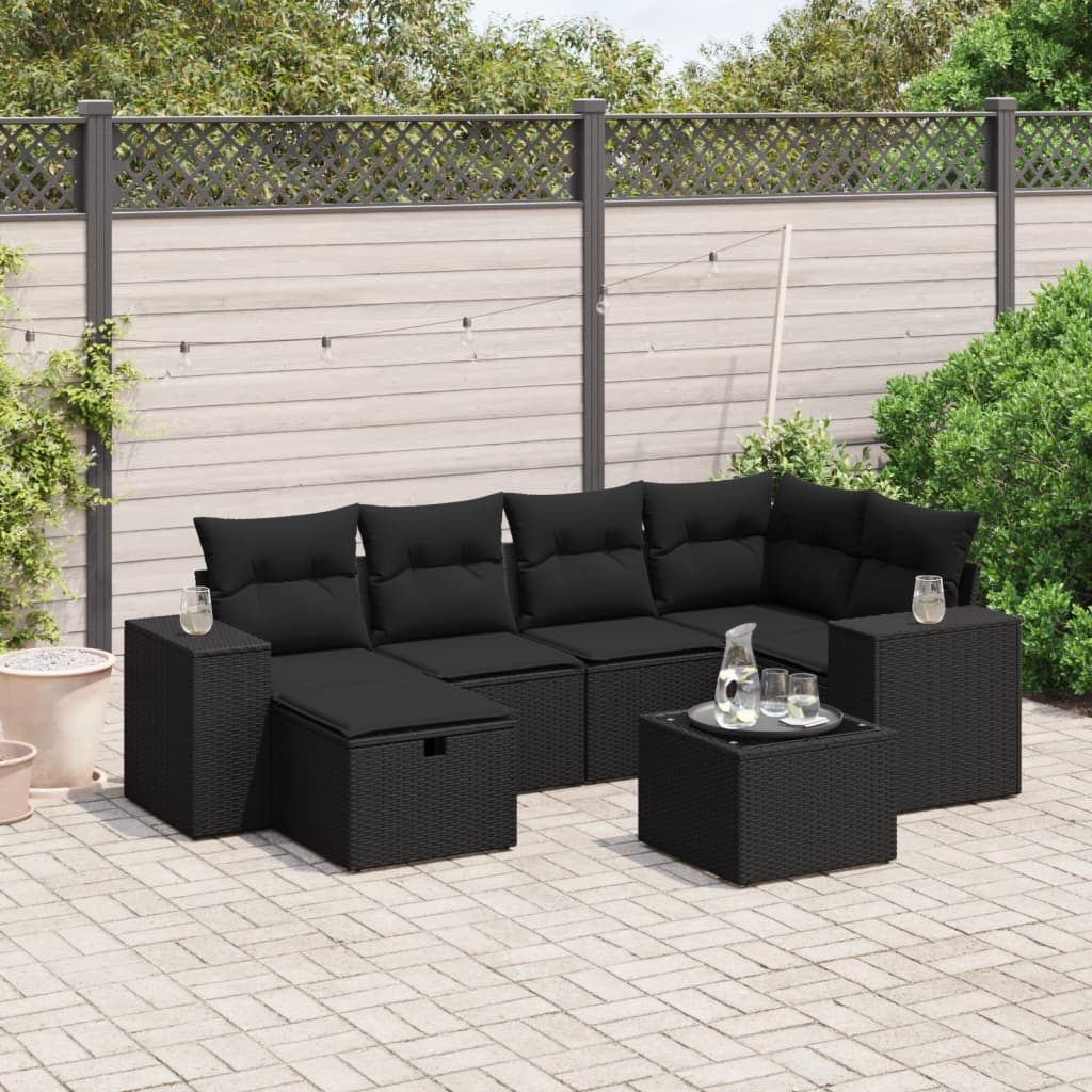 Set Mobilier De Grădină Cu Perne, 6 Piese, Negru, Poliratan